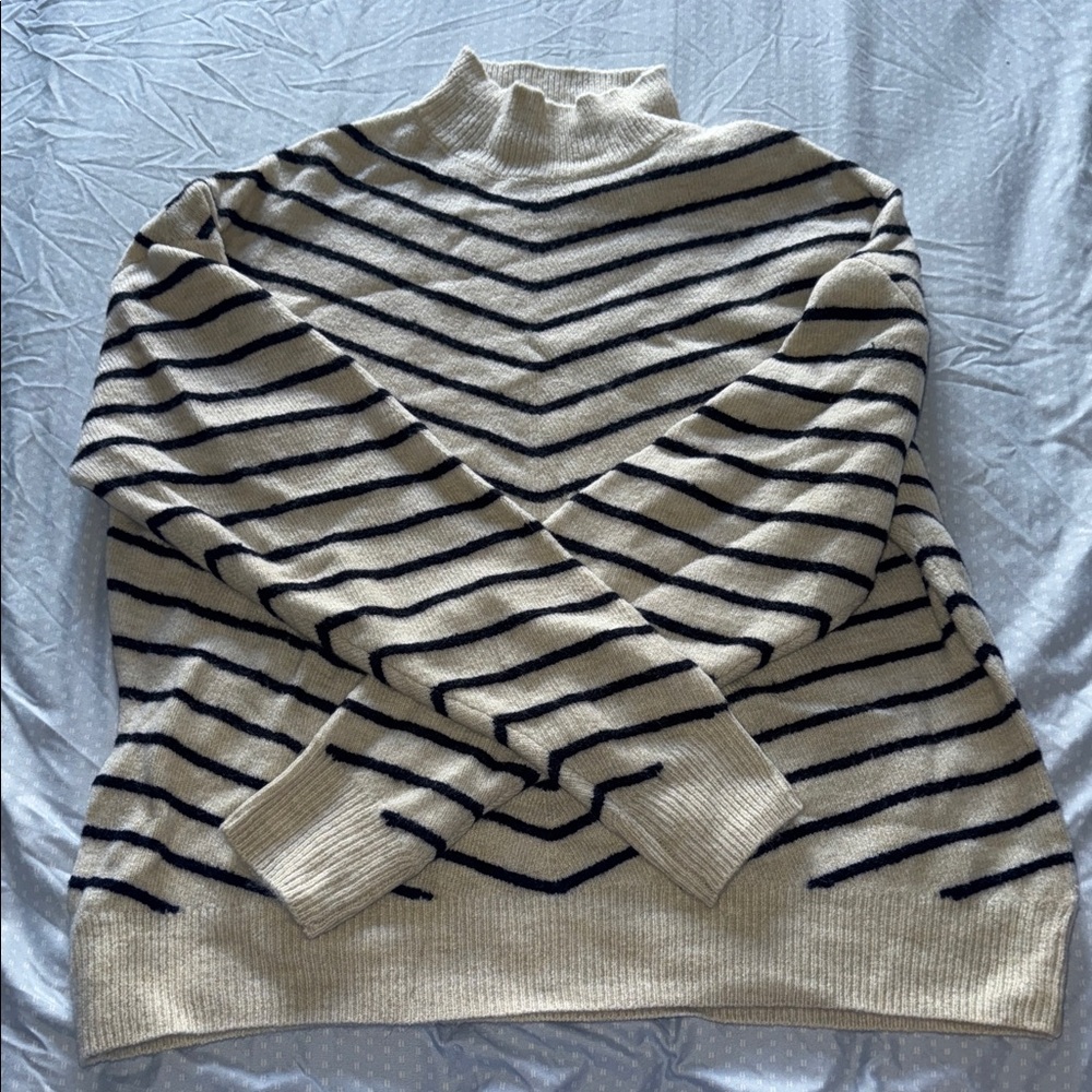 Liz Claiborne Beige and Black Striped Turtleneck Sweater